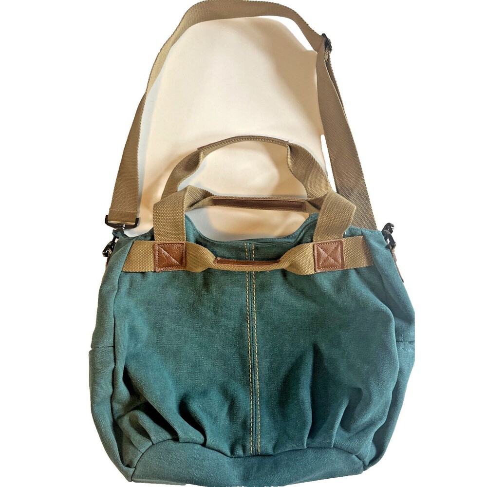 Women’s Canvas Handbag Marine Green Blue Double Handles Shoulder Strap Satchel